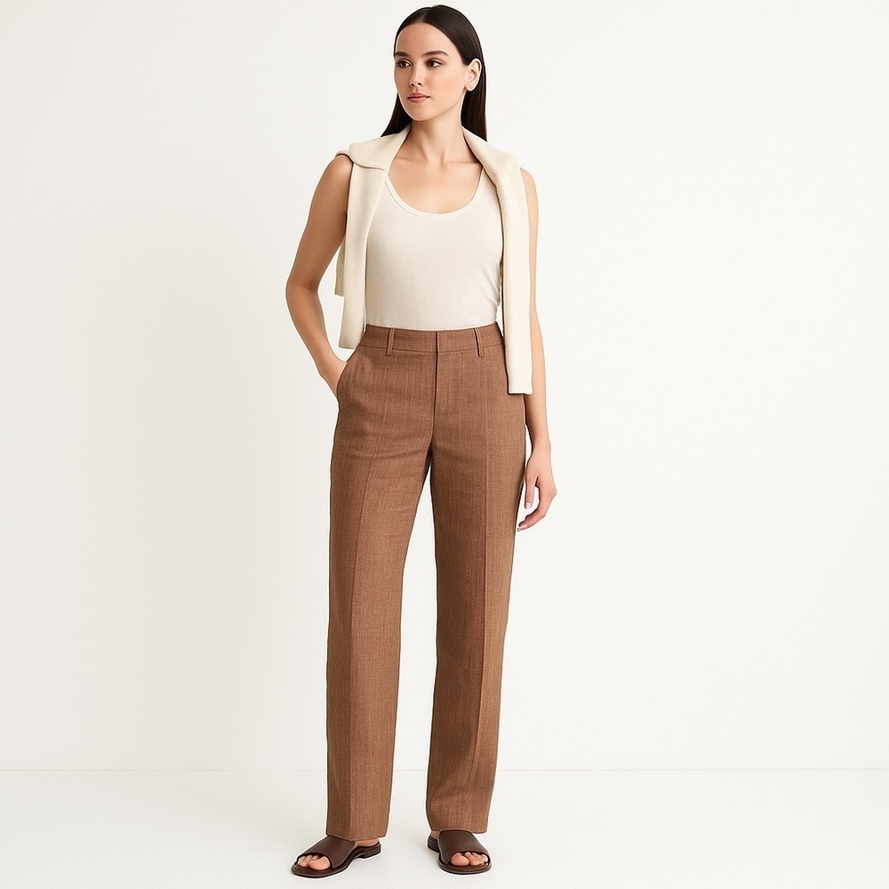 Peruvian Connection Brown Linen Cotton Straight Leg Pants 8